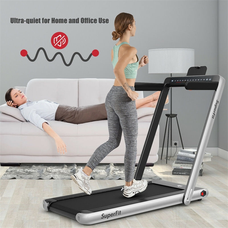 2 in 1 Folding Treadmill 2.25HP Superfit Under Desk Treadmill with Dual Display, Remote & Smart App Control, Walking Pad Treadmill for Home