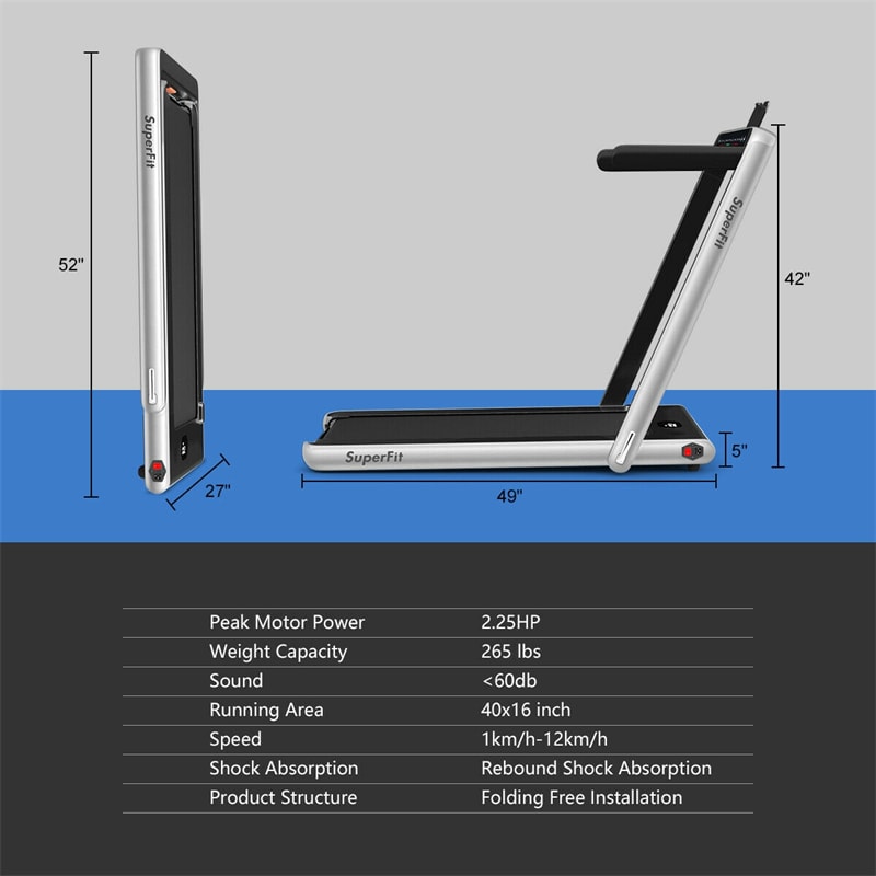 2 in 1 Folding Treadmill 2.25HP Superfit Under Desk Treadmill with Dual Display, Remote & Smart App Control, Walking Pad Treadmill for Home