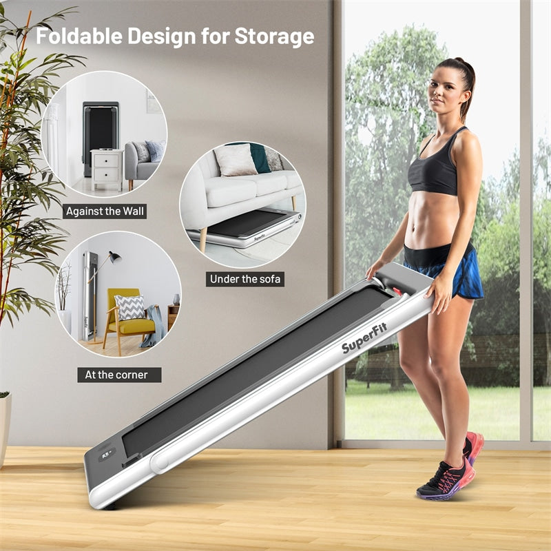 2 in 1 Folding Treadmill 2.25HP Superfit Under Desk Treadmill with Dual Display, Remote & Smart App Control, Walking Pad Treadmill for Home