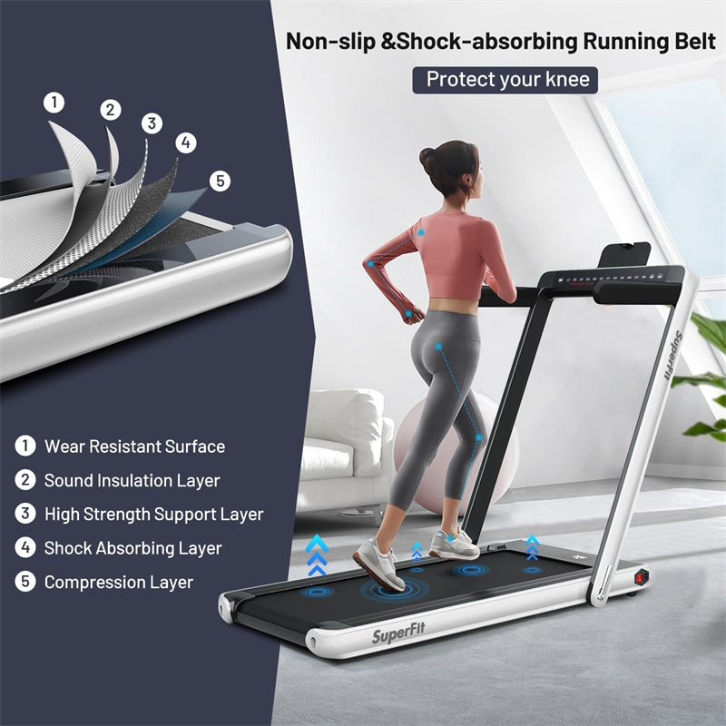 2 in 1 Folding Treadmill 2.25HP Superfit Under Desk Treadmill with Dual Display, Remote & Smart App Control, Walking Pad Treadmill for Home