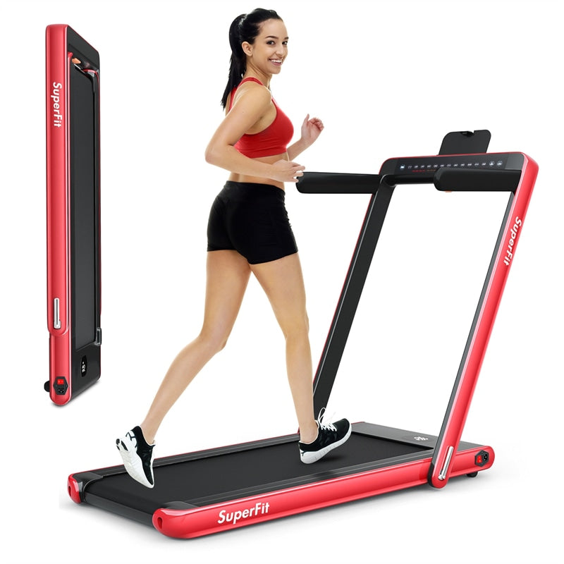 2 in 1 Folding Treadmill 2.25HP Superfit Under Desk Treadmill with Dual Display, Remote & Smart App Control, Walking Pad Treadmill for Home