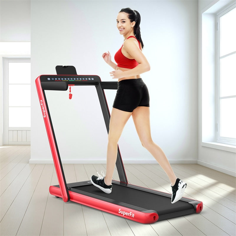 2 in 1 Folding Treadmill 2.25HP Superfit Under Desk Treadmill with Dual Display, Remote & Smart App Control, Walking Pad Treadmill for Home