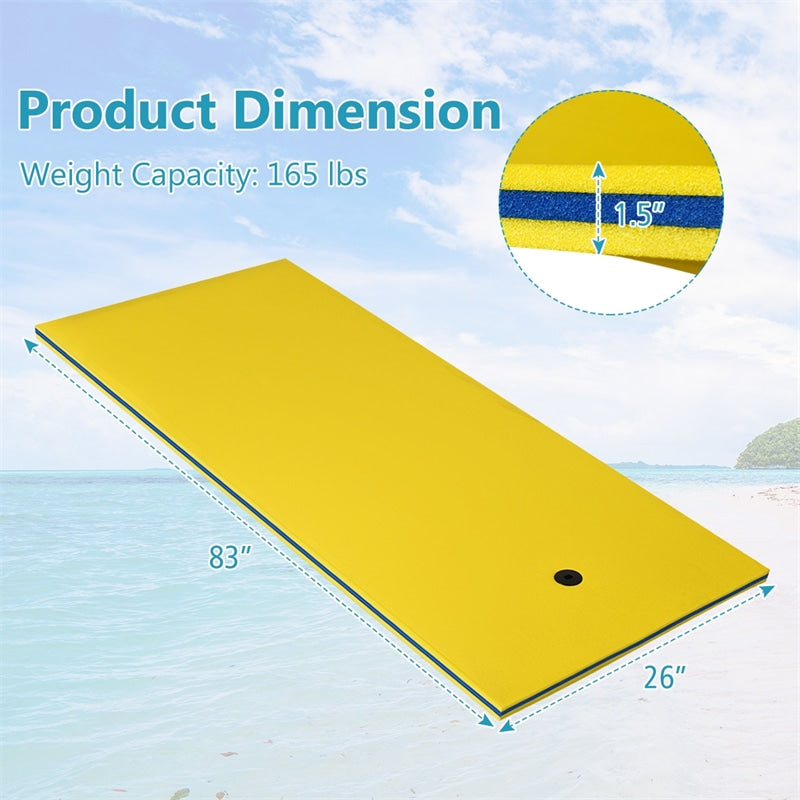 Floating Water Pad 3-Layer Tear Resistant XPE Foam Water Mat 83" x 26" Foam Pool Float with Rolling Pillow Design for Lake Water Activities