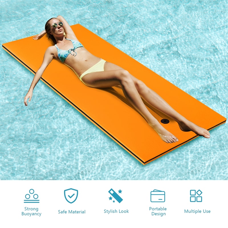 Floating Water Pad 3-Layer Tear Resistant XPE Foam Water Mat 87" x 36" Foam Pool Float with Rolling Pillow Design for Lake Water Activities