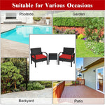 3-Piece Rattan Patio Conversation Set Wicker Bistro Furniture Set Cushioned Sofa Deck