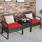 3-Piece Rattan Patio Conversation Set Wicker Bistro Furniture Set Cushioned Sofa Deck