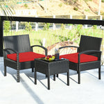 3-Piece Rattan Patio Conversation Set Wicker Bistro Furniture Set Cushioned Sofa Deck