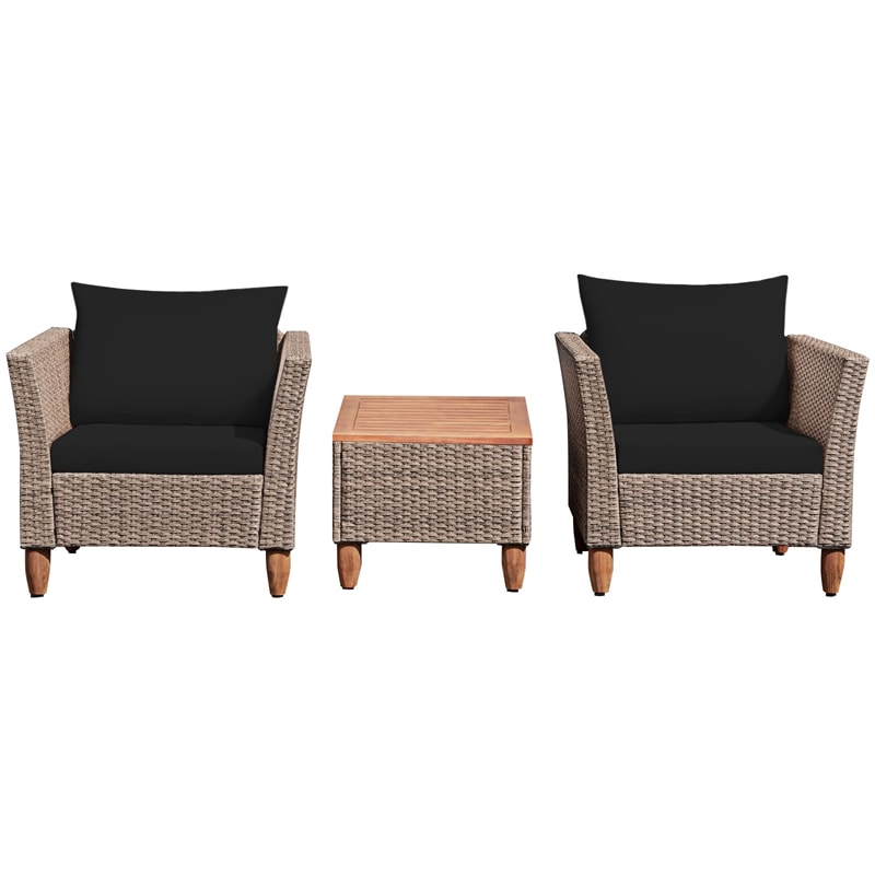 3-Piece Rattan Bistro Sofa Set Wicker Patio Furniture Set with Cushions & Side Table