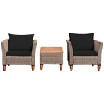 3-Piece Rattan Bistro Sofa Set Wicker Patio Furniture Set with Cushions & Side Table