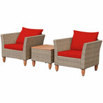 3-Piece Rattan Bistro Sofa Set Wicker Patio Furniture Set with Cushions & Side Table