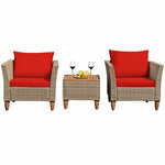 3-Piece Rattan Bistro Sofa Set Wicker Patio Furniture Set with Cushions & Side Table