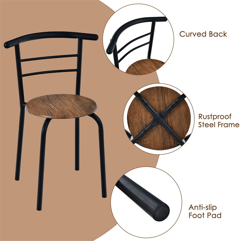 3-Piece Small Dining Table Chair Set Space-Saving Bistro Set with Shelf Storage & Metal Frame