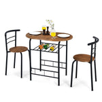 3-Piece Small Dining Table Chair Set Space-Saving Bistro Set with Shelf Storage & Metal Frame