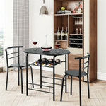 3-Piece Small Dining Table Chair Set Space-Saving Bistro Set with Shelf Storage & Metal Frame