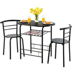 3-Piece Small Dining Table Chair Set Space-Saving Bistro Set with Shelf Storage & Metal Frame