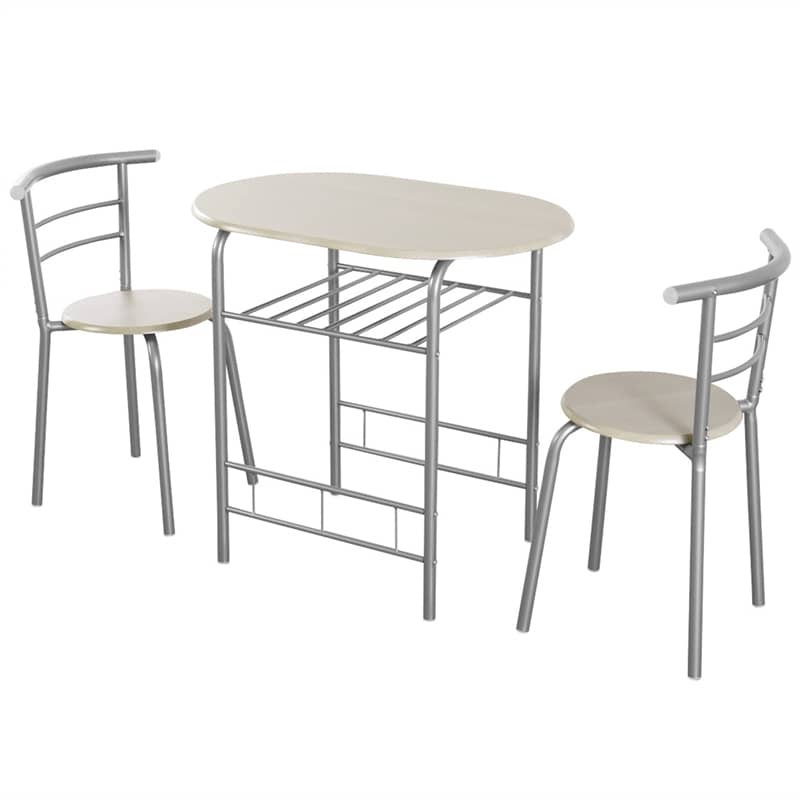 3-Piece Small Dining Table Chair Set Space-Saving Bistro Set with Shelf Storage & Metal Frame