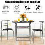 3-Piece Small Dining Table Chair Set Space-Saving Bistro Set with Shelf Storage & Metal Frame