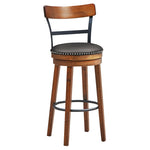 Bar Stools Set of 2, 30.5" Swivel Stools Counter Height Dining Chairs with Leather Padded Seat, Ladder Back, Solid Rubber Wood Legs for Kitchen Island