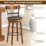 Bar Stools Set of 2, 30.5" Swivel Stools Counter Height Dining Chairs with Leather Padded Seat, Ladder Back, Solid Rubber Wood Legs for Kitchen Island