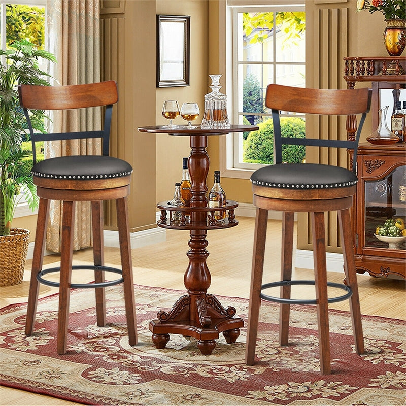 30.5" Swivel Bar Stools Set of 2 Bar Height Dining Chairs with Leather Padded Seats & Ergonomic Backrests