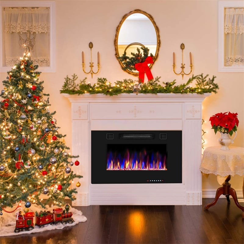 30" Recessed Electric Fireplace, Ultra Thin Wall-Mounted Fireplace Heater with Multicolor Flame, Remote Control, Touch Screen, 8H Timer, 750W/1500W