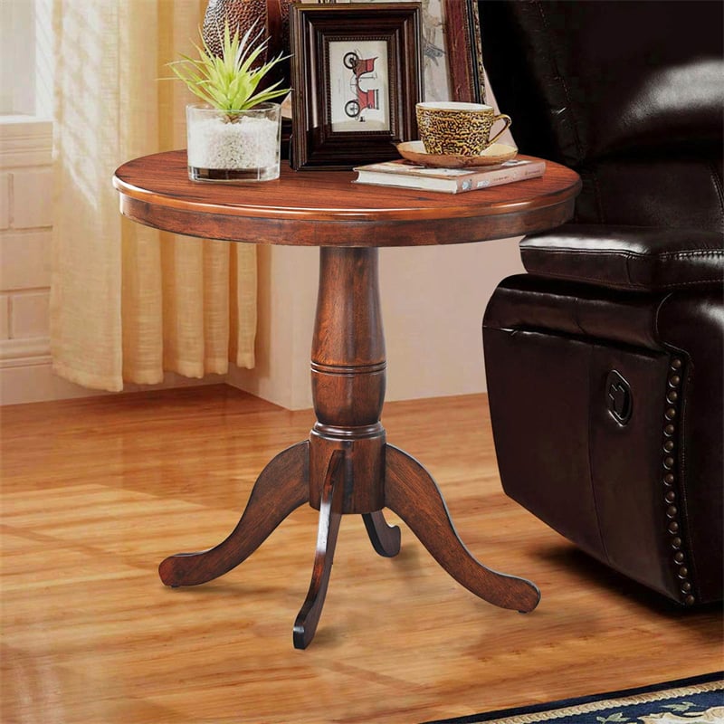 32" Round Pub Pedestal Side Table Wooden Dining Table with Adjustable Foot Pads