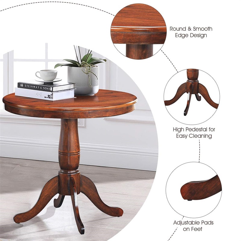 32" Round Pub Pedestal Side Table Wooden Dining Table with Adjustable Foot Pads