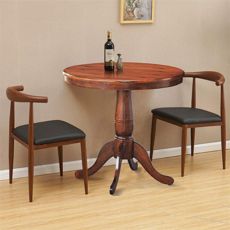 32" Round Pub Pedestal Side Table Wooden Dining Table with Adjustable Foot Pads