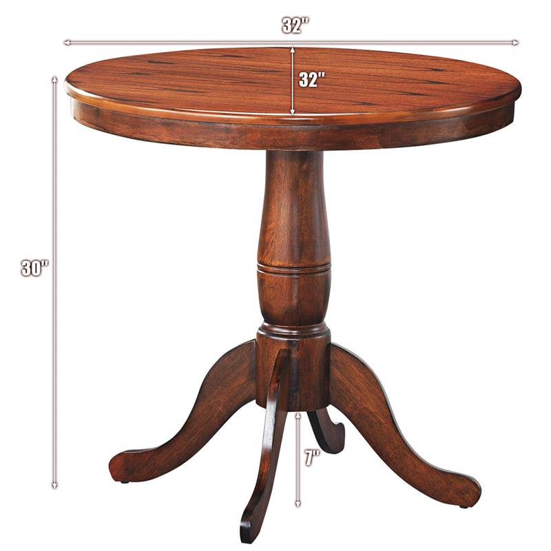 32" Round Pedestal Dining Table, Solid Wood End Table for 2-4 People, Leisure Side Table with Spacious Top for Home, Bar, Restaurant