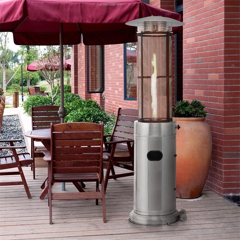 40,000 BTU Propane Patio Heater, Stainless Steel Round Glass Tube Standing Outdoor Heater with Wheels, Propane Gas Heater for Balcony Backyard Garden