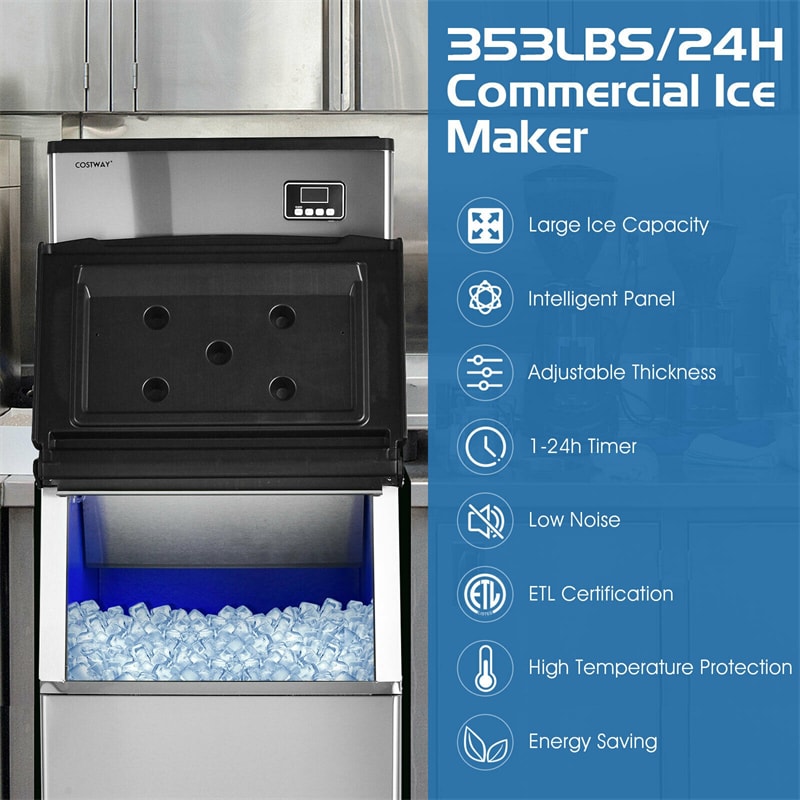 353LBS/24H Split Commercial Ice Maker, 23" Freestanding Industrial Ice Machine Full-Automatic Modular Ice Maker with 198 LBS Storage Bin