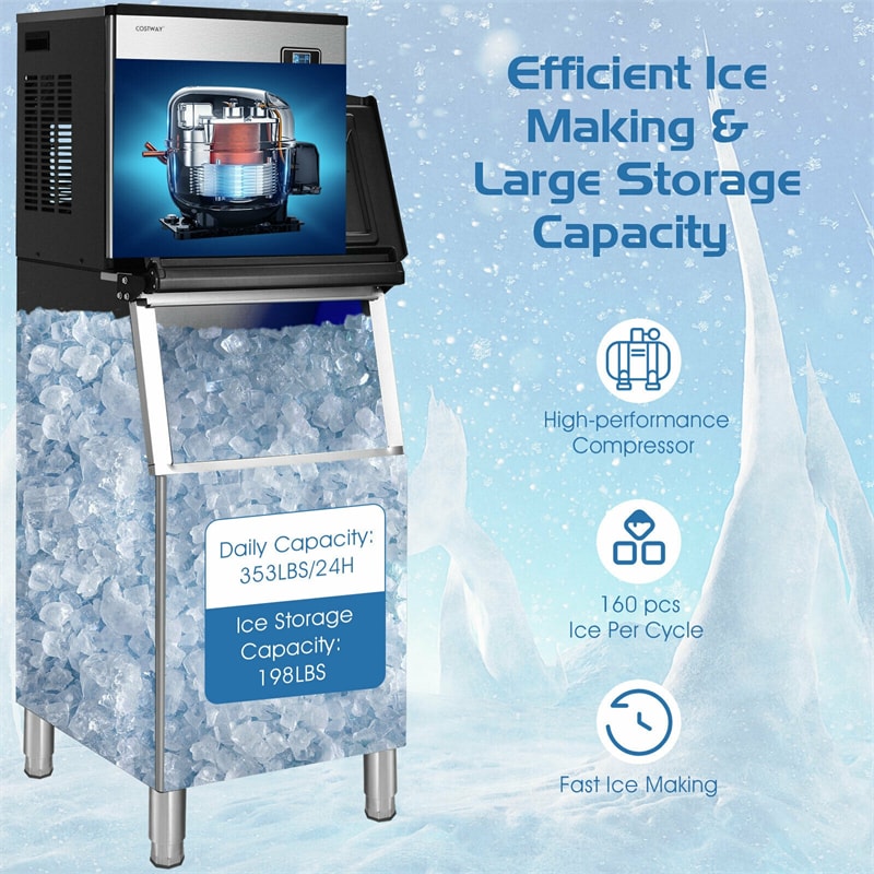 353LBS/24H Split Commercial Ice Maker, 23" Freestanding Industrial Ice Machine Full-Automatic Modular Ice Maker with 198 LBS Storage Bin