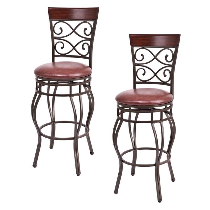 360° Swivel Bar Stools Set of 4, 30" Bar Height Barstools Leather Padded Seat Bistro Dining Kitchen Pub Metal Chairs with High Back