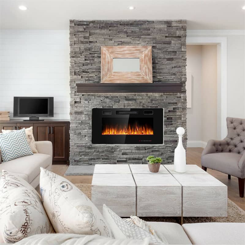 36" Recessed Electric Fireplace Ultra Thin Wall Mounted Fireplace with Touch Screen