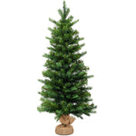 3FT Pre-Lit Mini Christmas Tree, Tabletop Fir Xmas Tree with 50 Warm White LED Lights, 363 Branch Tips, Timer & Burlap Base for Holiday Decor