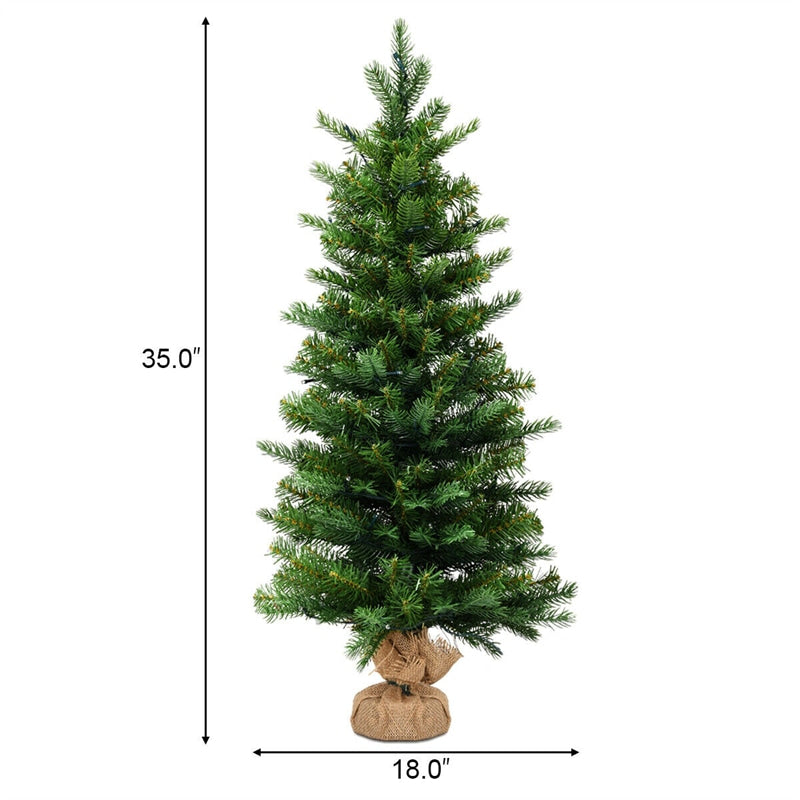 3FT Pre-Lit Mini Christmas Tree, Tabletop Fir Xmas Tree with 50 Warm White LED Lights, 363 Branch Tips, Timer & Burlap Base for Holiday Decor