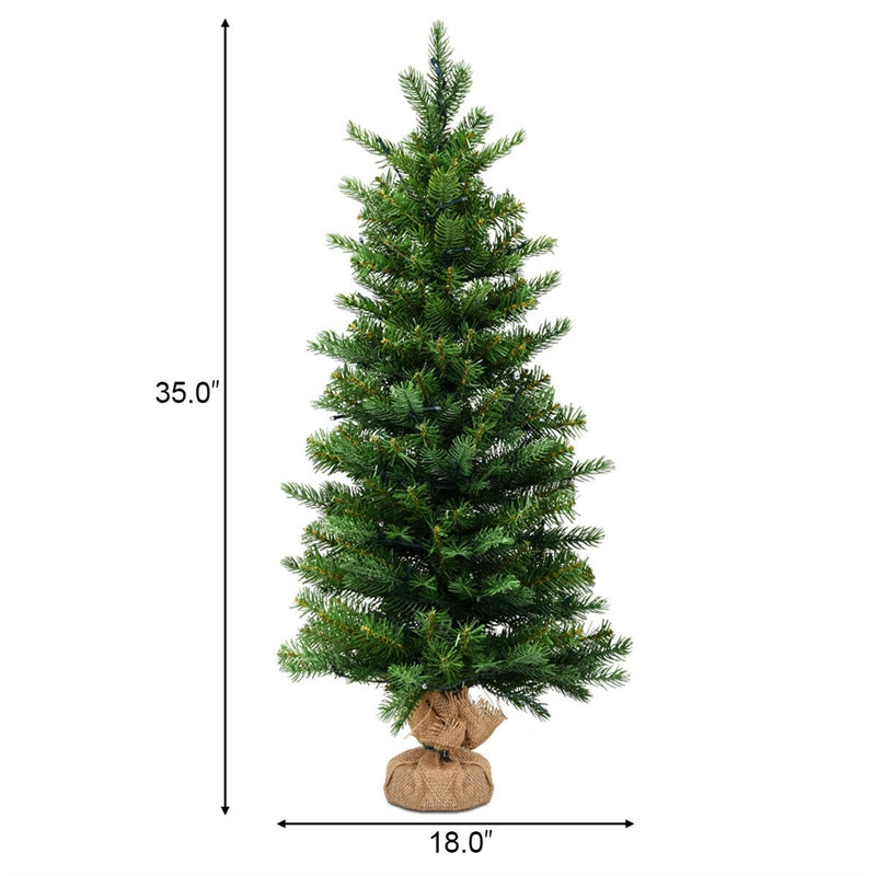 35" Mini Tabletop Artificial Christmas Tree Pre-lit Xmas Tree 363 Branch Tips with 50 LED Lights & Sturdy Cement Base