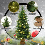 35" Mini Tabletop Artificial Christmas Tree Pre-lit Xmas Tree 363 Branch Tips with 50 LED Lights & Sturdy Cement Base