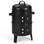 3 In 1 Portable Round Charcoal Smoker 2-Layer Outdoor BBQ Smoker Grill Built-in Thermometer