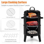 3 In 1 Portable Round Charcoal Smoker 2-Layer Outdoor BBQ Smoker Grill Built-in Thermometer