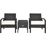 3PCS Rattan Patio Furniture Set Outdoor Bistro Set with Cushions & Storage Table, Wicker Sofa Chair Conversation Set for Balcony Porch