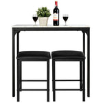 3 Pcs Counter Height Dining Set with Faux Marble Top Table & Cushioned Stools