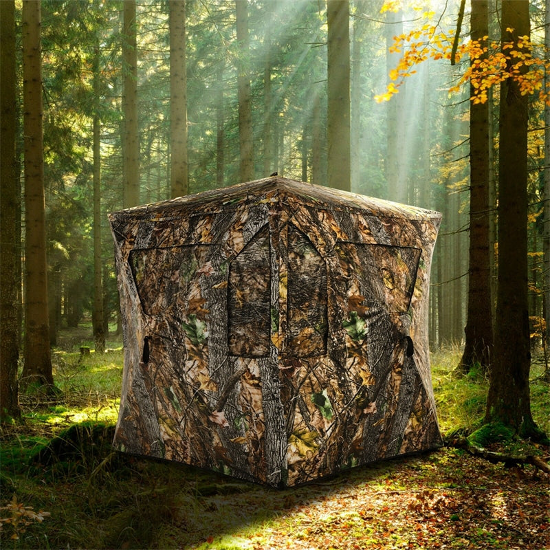 Portable Ground Blind 3 Person Pop-Up Hunting Blind Tent with Mesh Windows & Carrying Bag