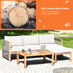 3 Piece Acacia Wood Patio Sofa Set L-Shape Outdoor Furniture Set Garden Conversation Set with 2 Loveseats, Coffee Table, Back & Seat Cushions