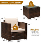 3 Piece PE Rattan Wicker Patio Conversation Sofa Set for Garden Poolside Balcony