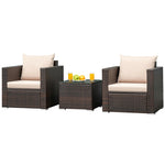 3 Piece PE Rattan Wicker Patio Conversation Sofa Set for Garden Poolside Balcony