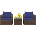 3 Piece PE Rattan Wicker Patio Conversation Sofa Set for Garden Poolside Balcony