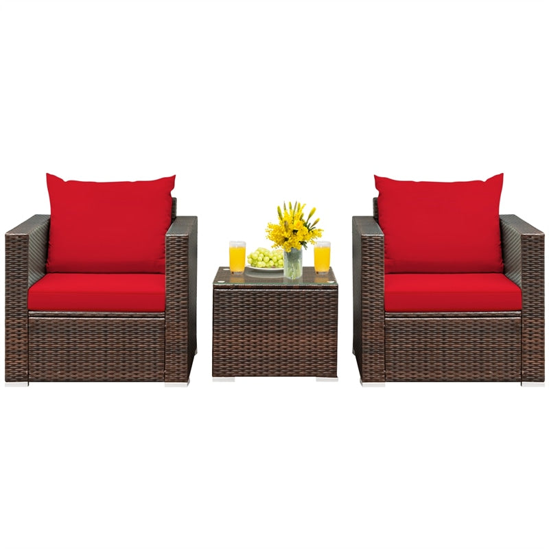 3 Piece PE Rattan Wicker Patio Conversation Sofa Set for Garden Poolside Balcony