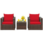 3 Piece PE Rattan Wicker Patio Conversation Sofa Set for Garden Poolside Balcony