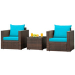 3 Piece PE Rattan Wicker Patio Conversation Sofa Set for Garden Poolside Balcony